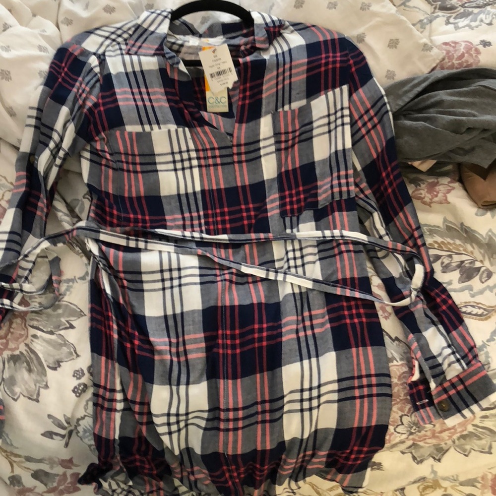 C&c California plaid dress with belt size xs NWT